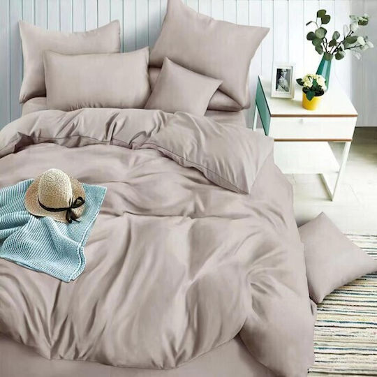 To megalo pazari Bettwäsche-Set King Size mit Gummiband 220x240cm. Grey-Beige 4Stück