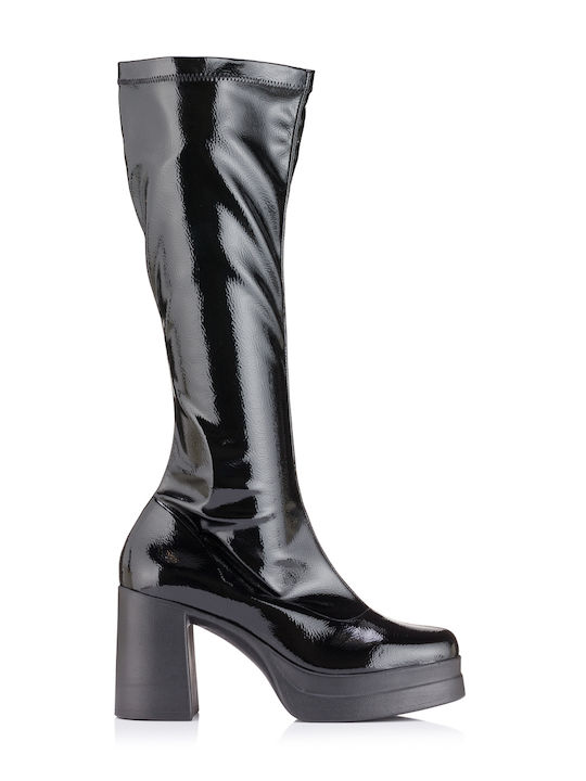 In London Patent Leather Women's Boots with Zipper Black