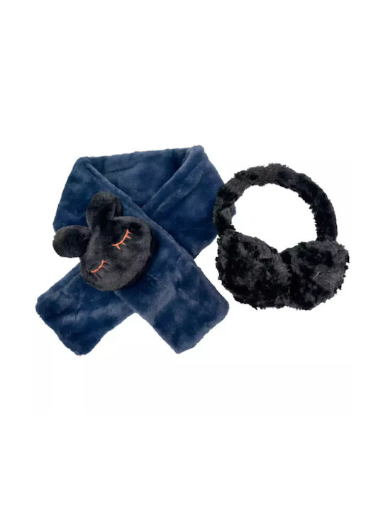 Bode Kinder Mütze Set mit Schal Pelz Marineblau
