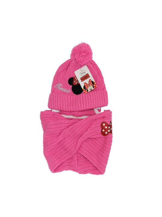 Disney Kids Beanie Set with Scarf Knitted Pink