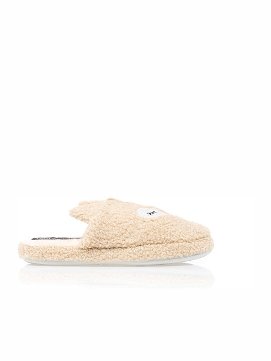 Tsoukalas Winter Damen Hausschuhe mit Fell Beige
