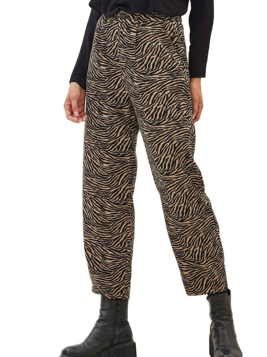 Namaste Women's Fabric Trousers with Elastic in Carrot Fit Leopard Beige