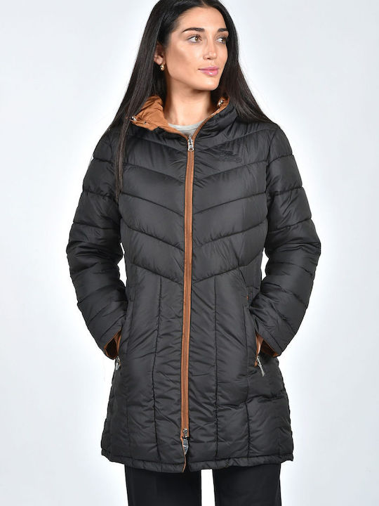 Women's Short Puffer Jacket Double Sided Waterproof and Windproof for Spring or Autumn Black