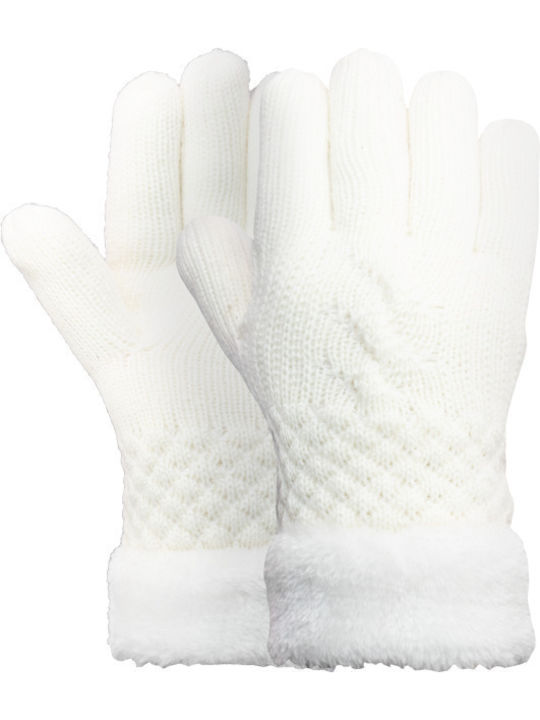 Brims and Trims Λευκά Γυναικεία Πλεκτά Γάντια με Γούνα