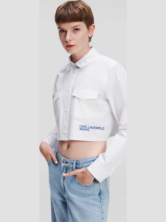 Women's Denim Monochrome Long Sleeve Shirt White