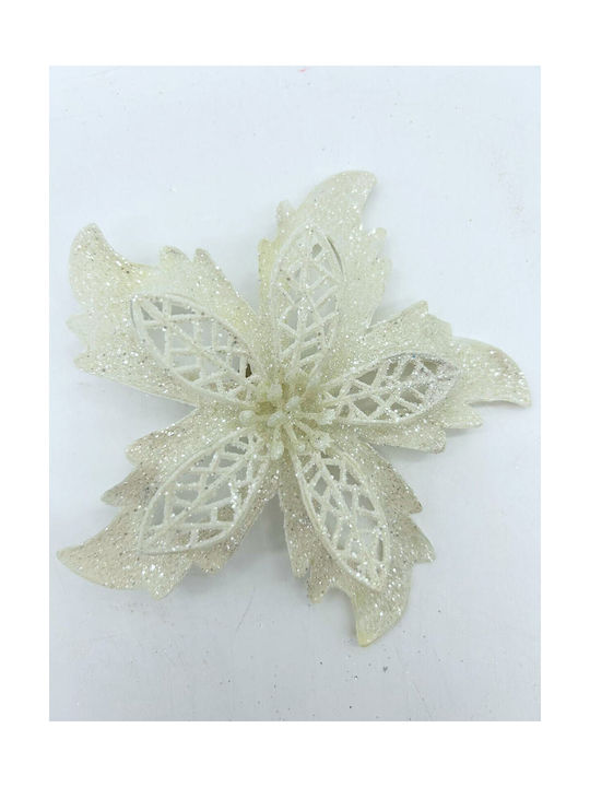 Ornament Floare Metalic Alb