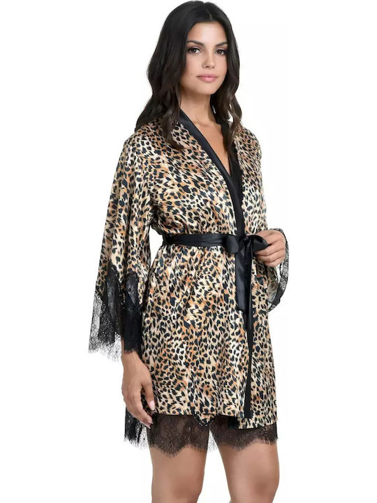 Miss Rosy Χειμερινή Γυναικεία Σατέν Ρόμπα Leopard Print