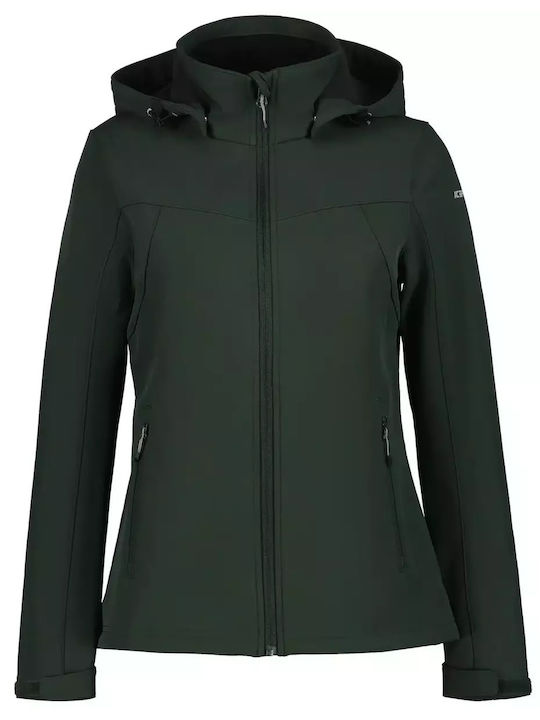 Icepeak Brenham Women's Hiking Short Sports Softshell Jacket Waterproof and Windproof for Winter with Hood Green