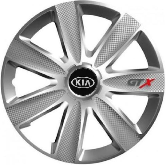 Versaco Car Hubcap Set Carbon Gtx with Kia Emblem 14" 4pcs Silver