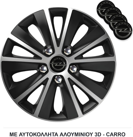 Versaco Auto Radkappen Set Rapide Nc mit Marke Opel 4Stück 14" Schwarz/Silber