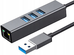 Co2 USB 3.0 3 Port Hub with USB-A / Ethernet Connection Gray