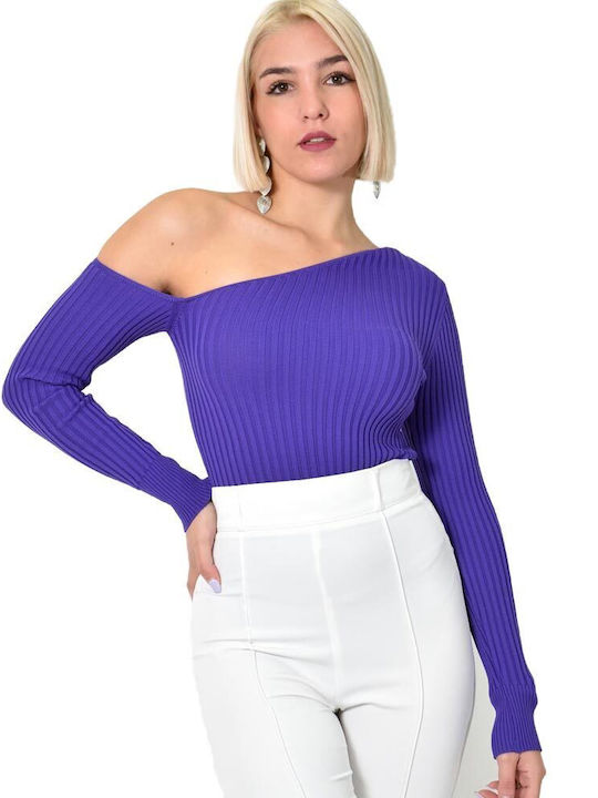 Potre Women's Long Sleeve Sweater Polka Dot Purple