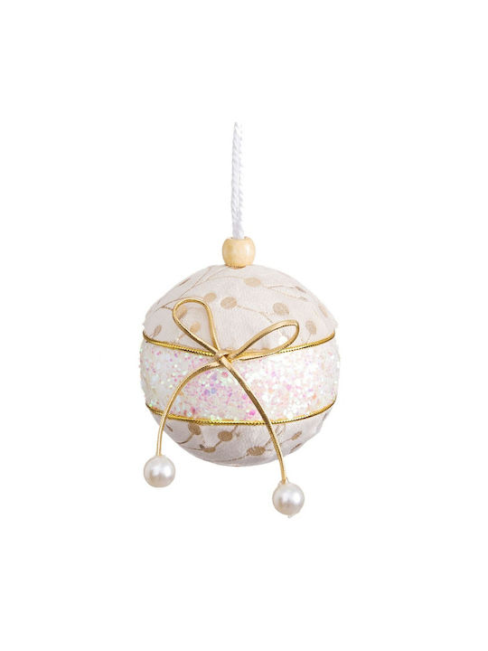 BigBuy Christmas Fabric Ball Ornament White 6cm