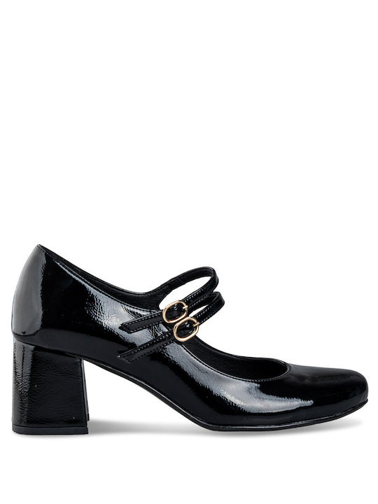 Envie Shoes Synthetic Leather Black Heels with Strap Pumps