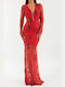 DOT Maxi Evening Dress with Tulle Red