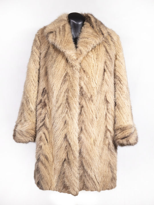 Ageridis Leather Women's Long Fur Mink Beige