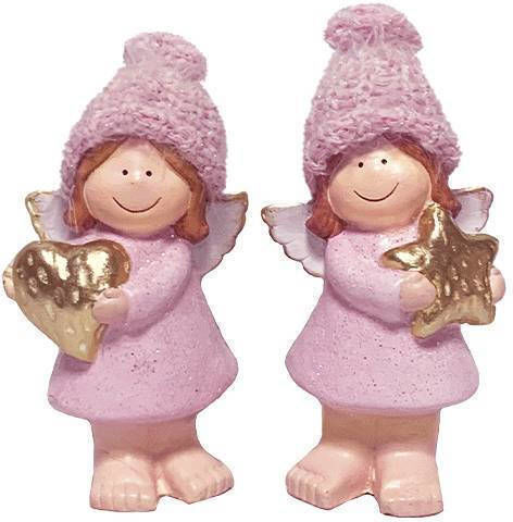 +Efo Weihnachtliche Keramisch Figur Cherub Rosa Länge 8.5cm 2Stück