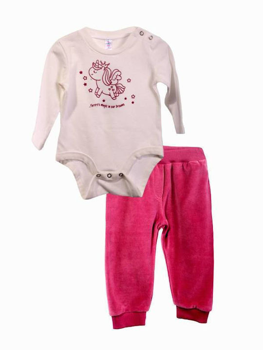 Dreams Baby Bodysuit Set Velvet with Pants fuchsia