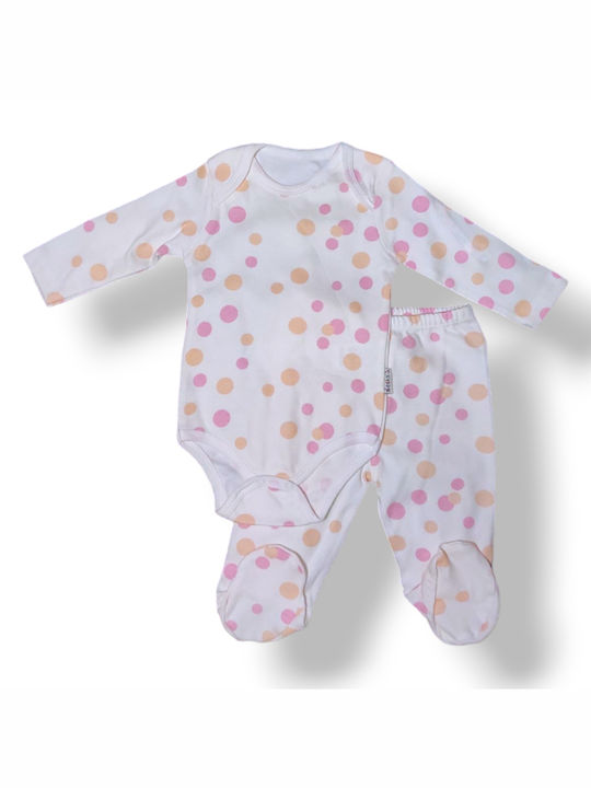 Babydom Set Baby Strampler Langärmliges mit Hose ecru , fuchsia , orange