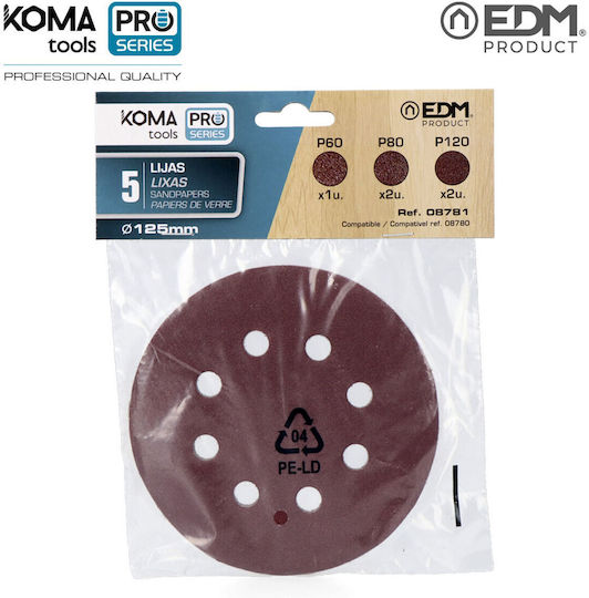 EDM Grupo Φύλλο Λείανσης Έκκεντρου Τριβείου K120 / K80 / K60 125x125mm Σετ 5τμχ