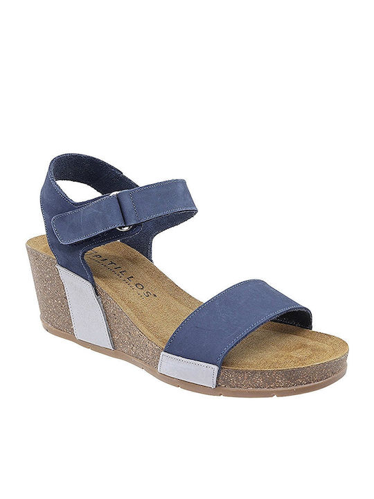 Pitillos Women's Leather Ankle Strap Platforms Blue