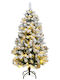 Decorated Christmas Green Tree with Metallic Base, Built in Branches and LED Lighting