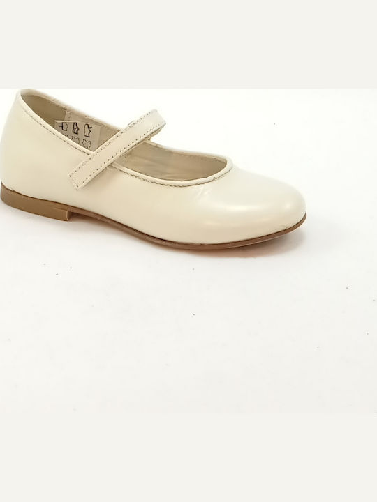 Παιδικές Μπαλαρίνες mit Bügel- und Schleifenverschluss Leder Beige
