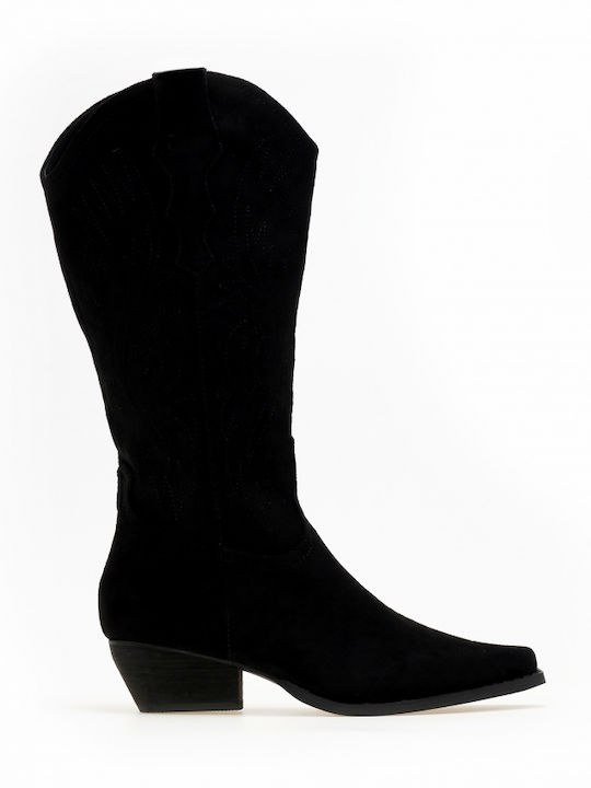 Bellucci Suede Γυναικείες Μπότες Cowboy Μαύρες