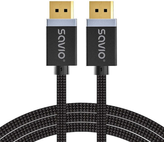 Savio Cable DisplayPort male - DisplayPort male 3m Μαύρο