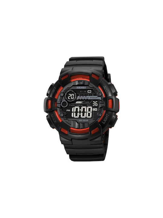 Skmei Digital Watch Battery with Rubber Strap Black/Red