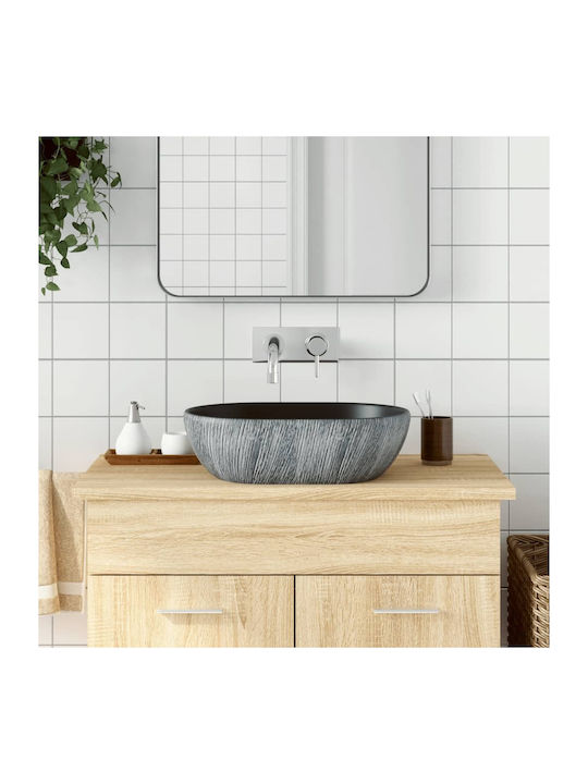 vidaXL Vessel Sink Ceramic 47x33x13cm Black and Grey