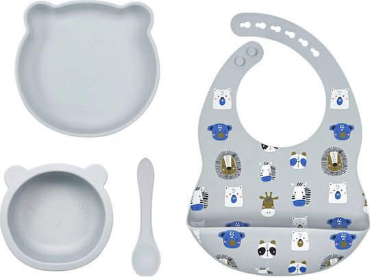 Queen Mother Silicone Baby & Kids Feeding Set with Grey Anti-Slip Base 4 Pieces