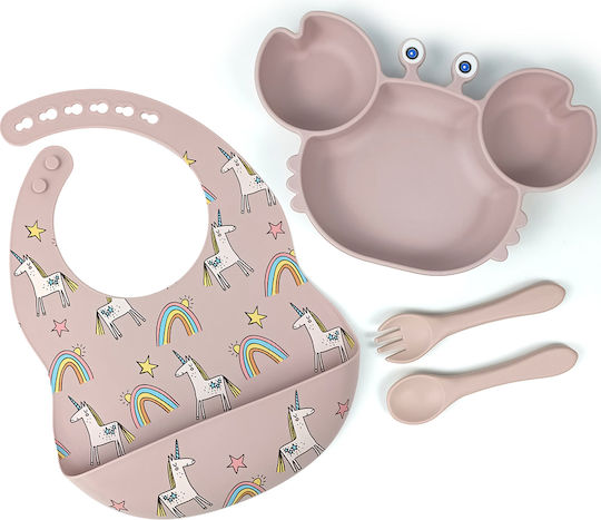 Queen Mother Queen Mother Baby & Kids Feeding Set Rainbow Silicone with Anti-Slip Base Pink 4 Pieces for 6+ Months