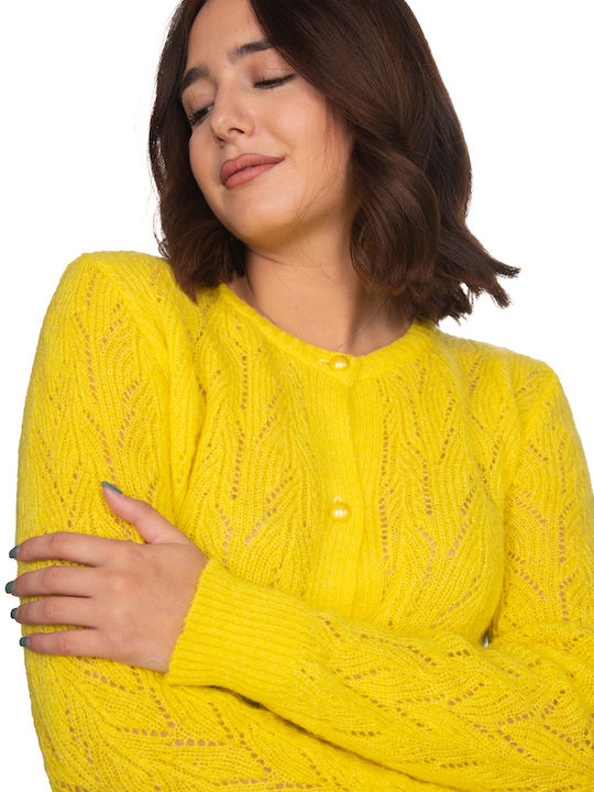 Vera 10080 Women's Knitted Cardigan with Buttons Yellow