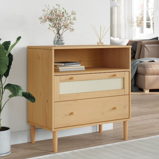 Sideboard made of Solid Wood with Drawers Coffee / Ratan 80x40x80cm