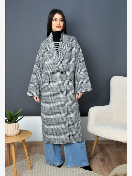 Olian Women's Checked Midi Coat grey