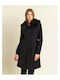 Forel Women's Midi Coat with Buttons and Fur black