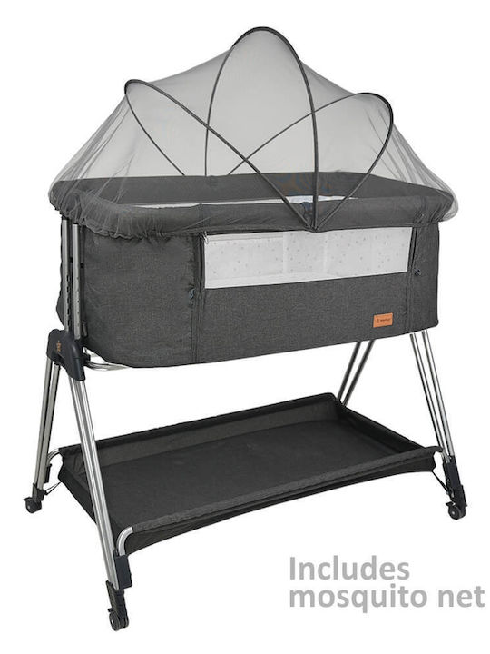 Bebe Stars Λίκνο με Στρώμα, Πλαϊνό Άνοιγμα και Ρόδες Light Grey