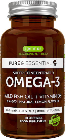 iGennus Omega 3 Wild Fish Oil & Vitamin D3 Fischöl 893mg 60 Softgels