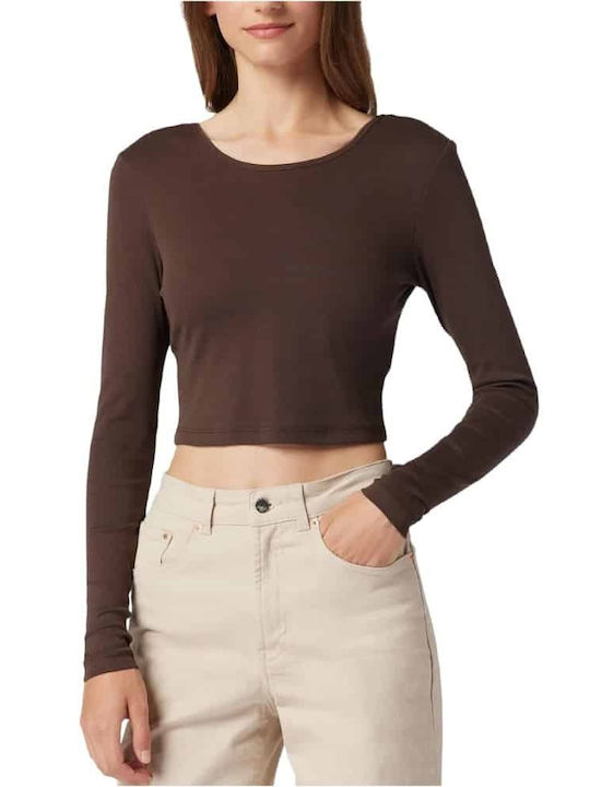 Only Women's Crop Top Cotton Long Sleeve Coffee