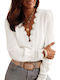 Amely Women's Blouse Long Sleeve with V Neckline White