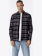 Long Sleeve Cotton Overshirt in Regular Fit Checked Navy Blue