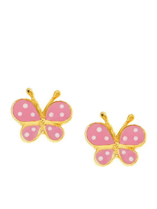 Gold Plated Kids Earrings Studs Butterflies made of Silver