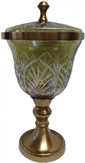 Karvounis Vintage Φοντανιέρα Glas mit Deckel und Ständer 18x18x32cm Gold