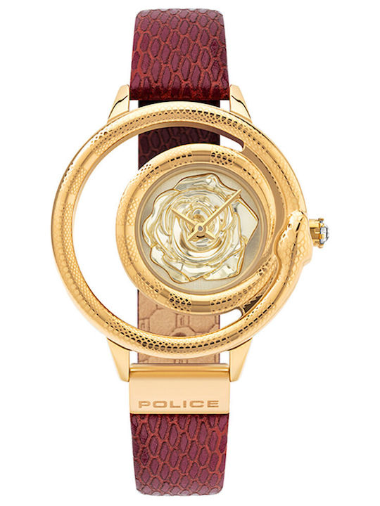 Police Damen Uhr mit Burgundisch Metallarmband