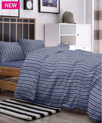Kentia Yn Stripe Super Double Duvet Cover Set with Pillowcases 220x240 Blue