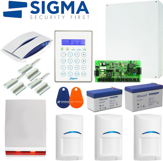 Sigma Security Autonom Alarmsystem mit 3 Bewegungsmelder , 3 Türsensoren , 2 Sirenen , 2 Tags , Zentrale und Tastatur