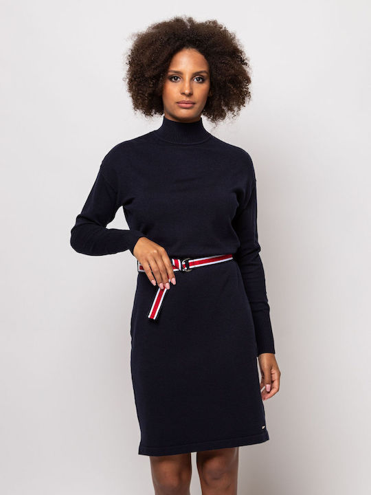Mini Dress Turtleneck Blue Navy