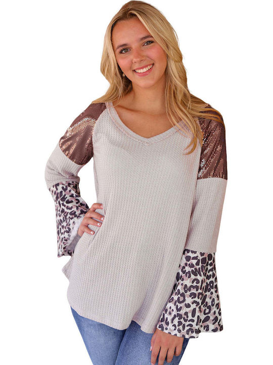 Amely Tunic Long Sleeve with V Neckline Animal Print Multicolour