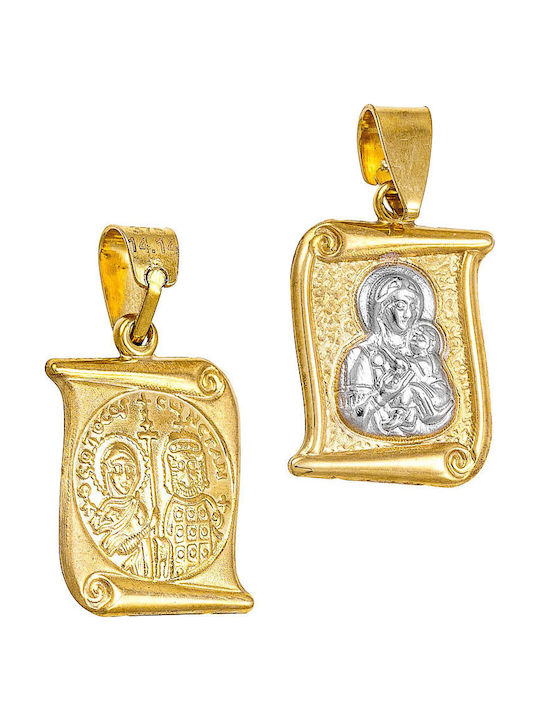 Papoulidis Jewellery Висулка Детска оберег Двустранен с Богородица 14K FY222